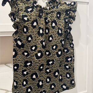 THML Olive Leopard Print Blouse